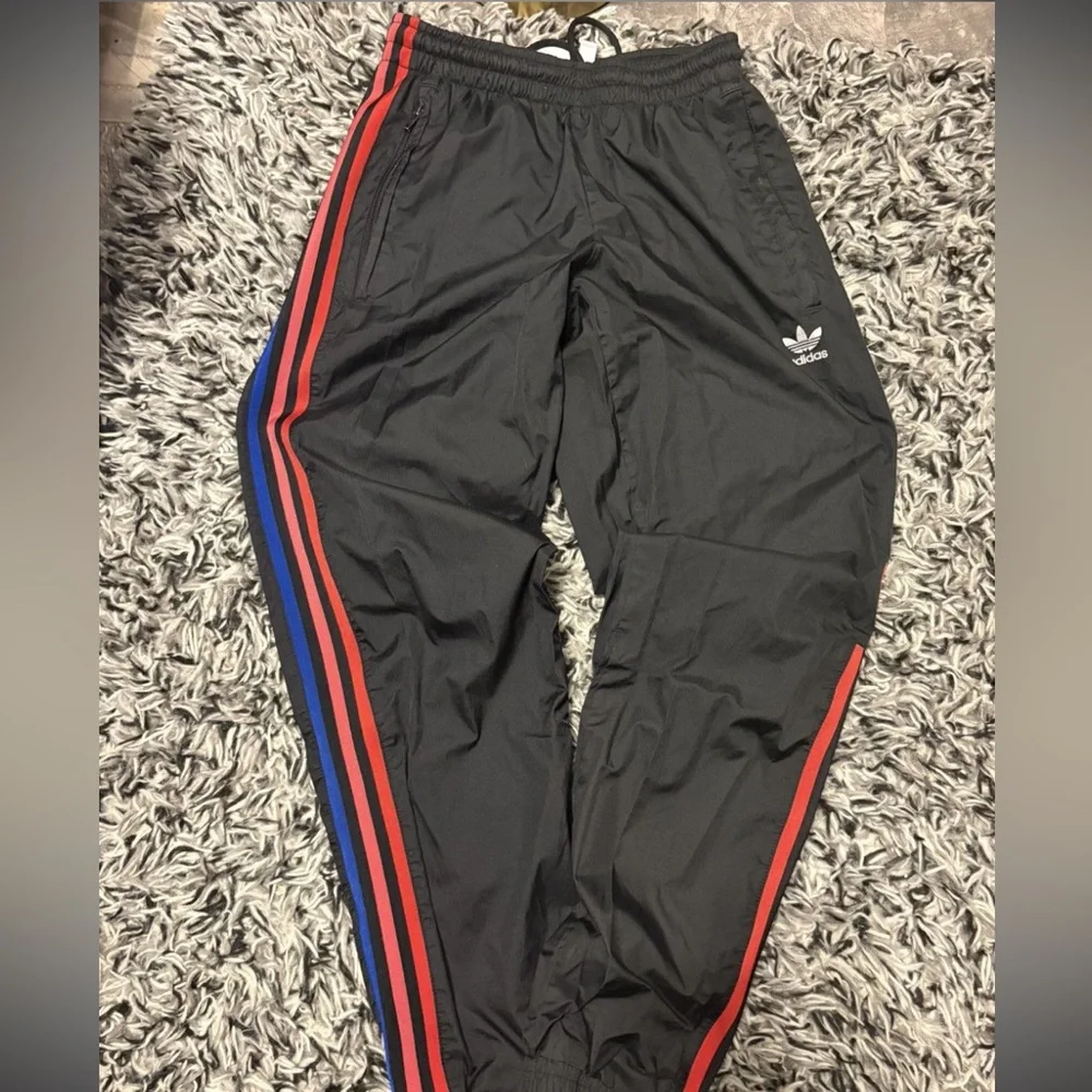 adidas Black Joggers with Red & Blue Side‎ Stripes